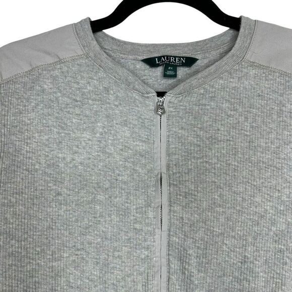 Lauren Ralph Lauren Women’s Gray Long Sleeve Ribbed Half Zip Tee Top 2X - Picture 5 of 8